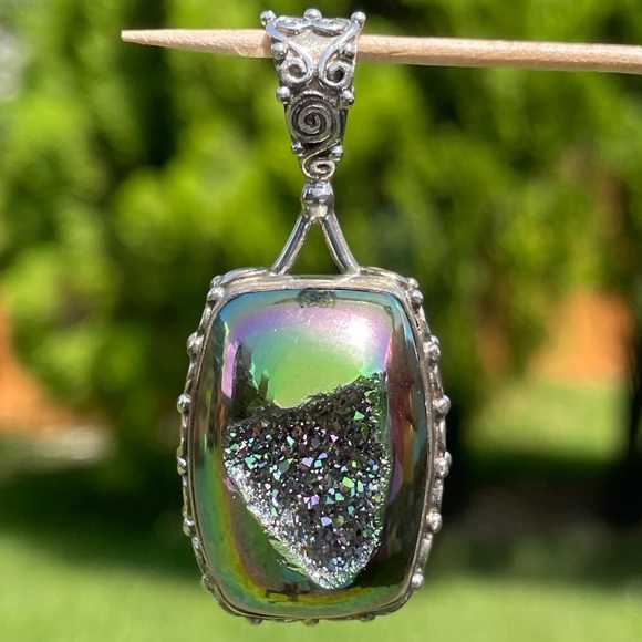 Jewelry - Iridescent Druzy 925 Sterling Silver Pendant